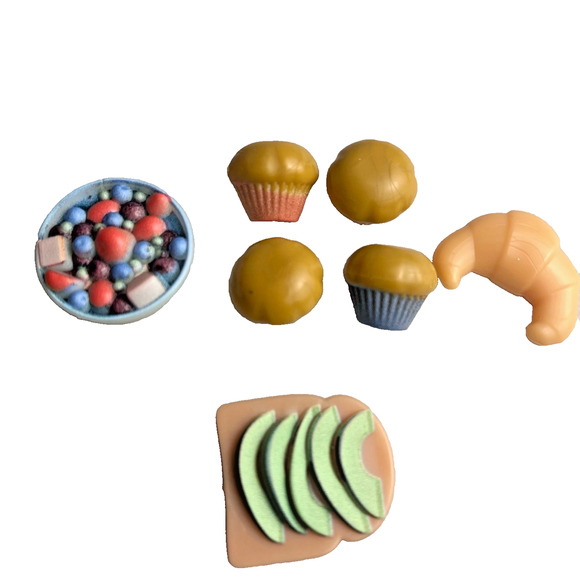 Miniature Doll Food Lot Avocado Toast Muffins Croissant Fruit Bowl 1:6 Scale - Picture 1 of 13